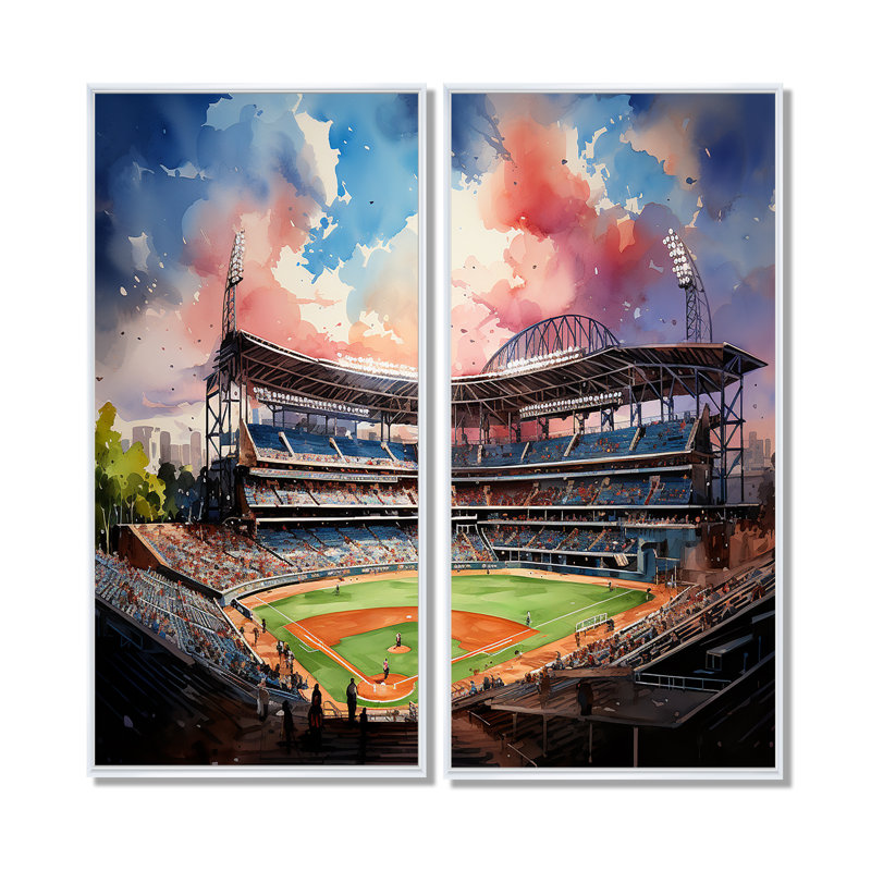 Abstrait Baseball Stadium III - Architecture, stades, art mural, H 32 po x l 32 po, Impression encadrée flottante, Blanc