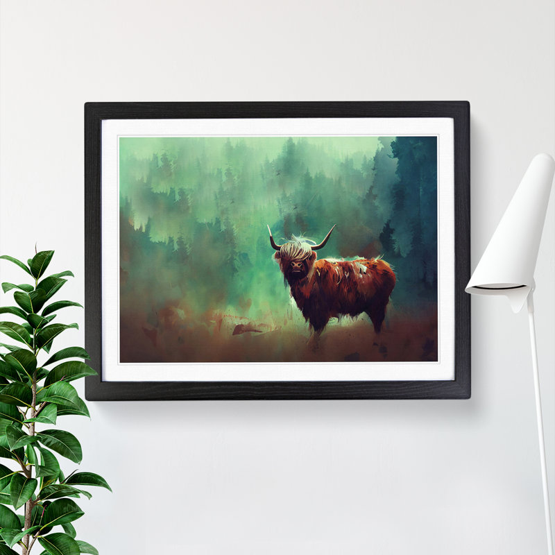 Highland Cow Abstract - Single Picture Frame Painting, Black, 46cm H x 64cm W x 2cm D