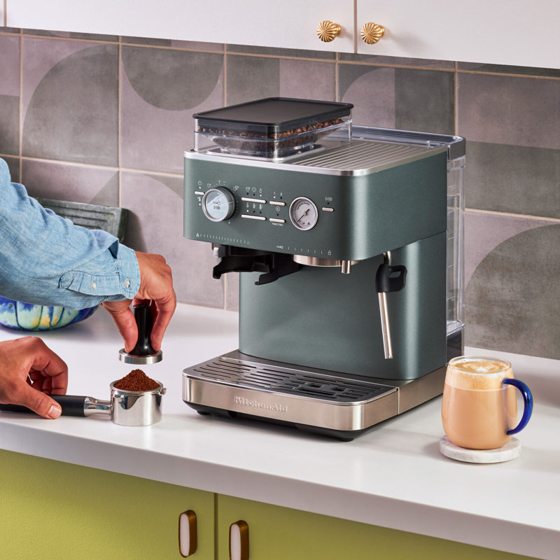 Semi Automatic Espresso Machine with Burr Grinder in Juniper, Blue