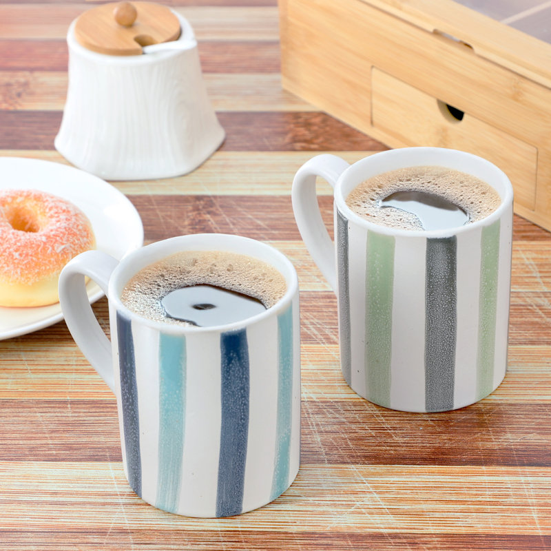  Ensemble de grandes tasses en grès peint à la main 4 pièces Atlantic Waves