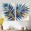 «Blue and Gold Palm Tree Leaves I - Tropical», ensemble de 2 grandes impressions murales en métal
