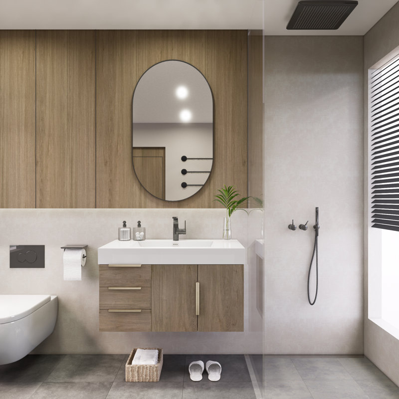 Marijke 35.4'' Single Bathroom Vanity with Acrylic Top, Light Oak