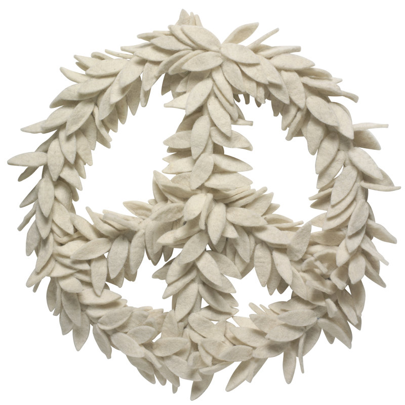 Peace 14" Wool Wreath, Cream