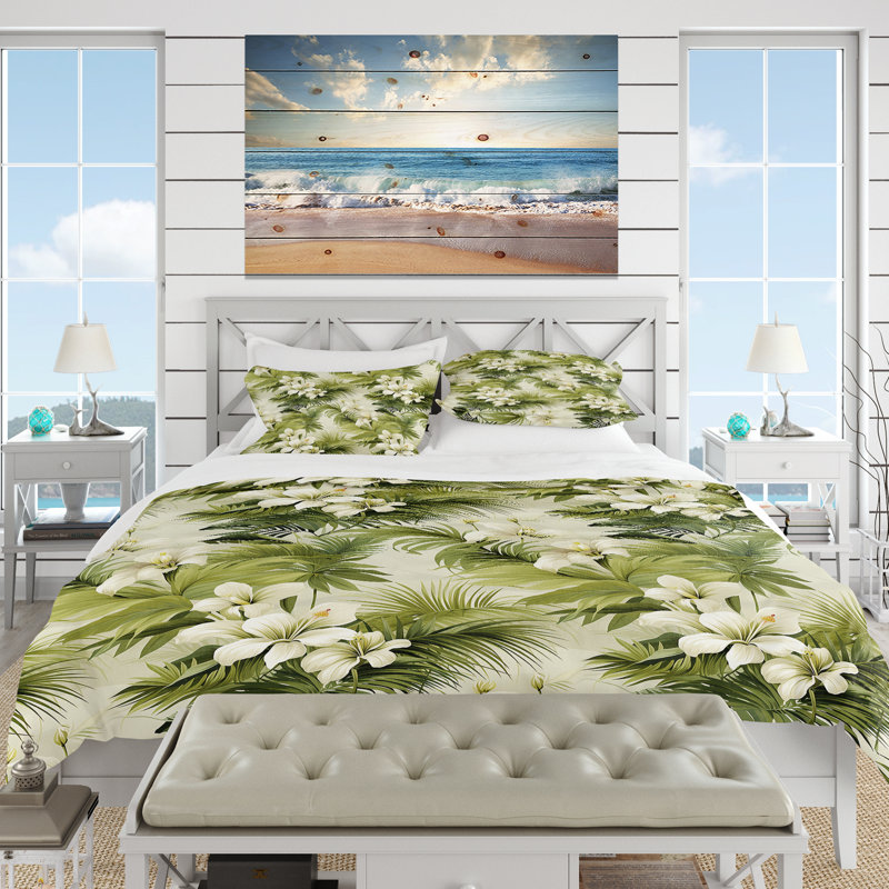 Tranquil Oasis Tropical Pattern Duvet Cover, Twin Duvet Cover + 1 Standard Sham