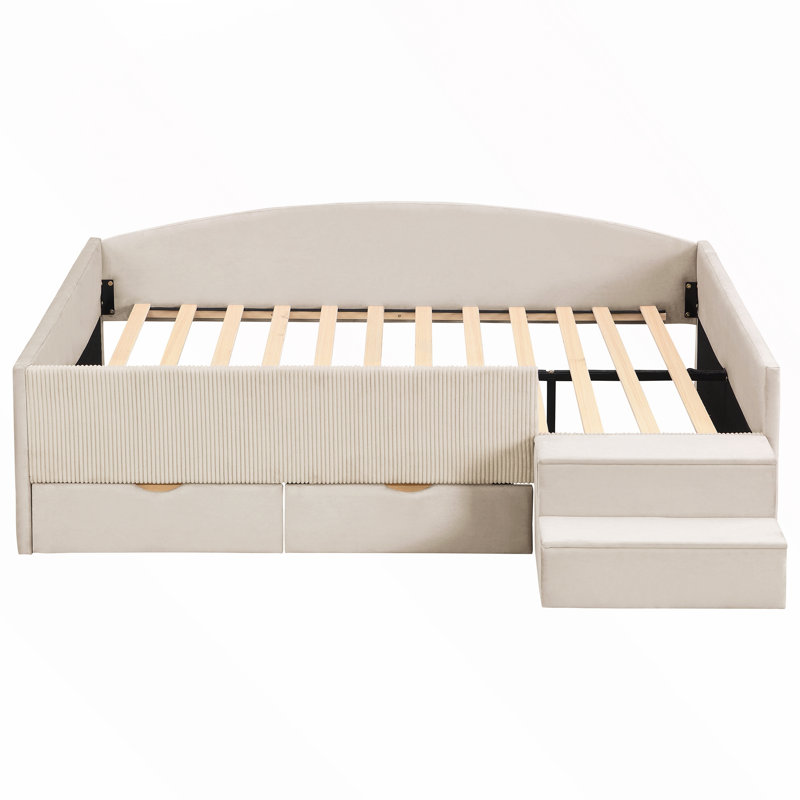 Lit de jour rembourré avec tiroirs de rangement, Full / Double, Beige