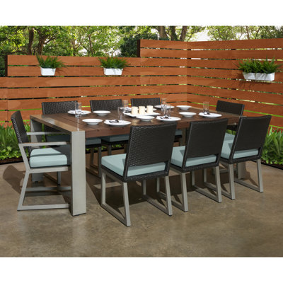 Ensemble de salle à manger de patio rectangulaire en aluminium 9 pièces avec coussins Sunbrella
