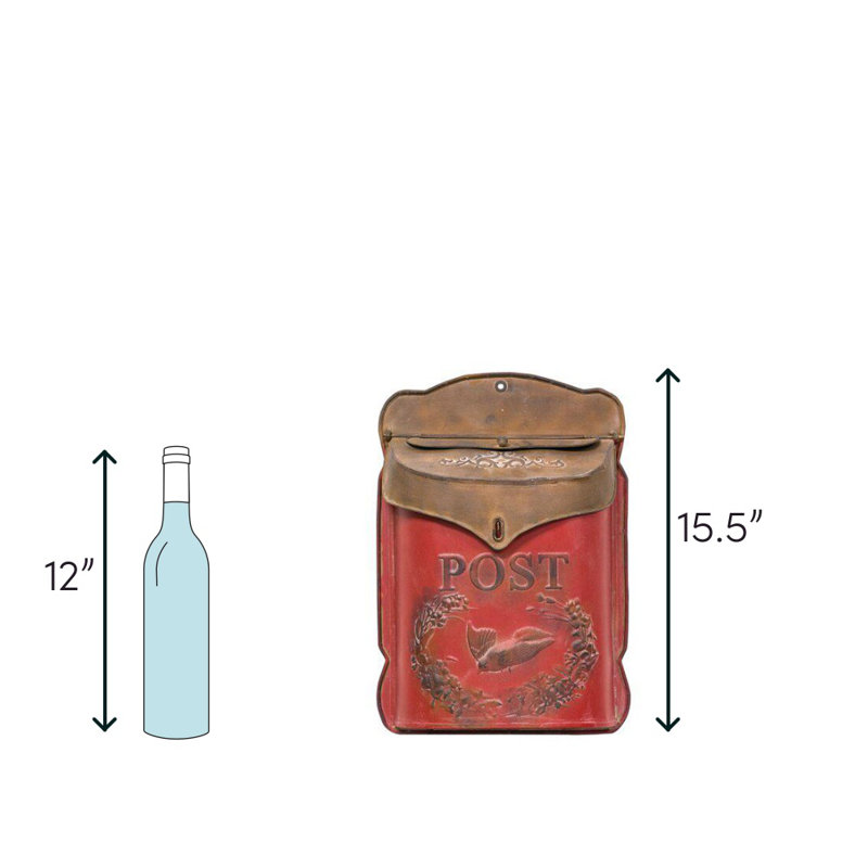 Boîte à lettres murale en métal galvanisée, Rouge/brun