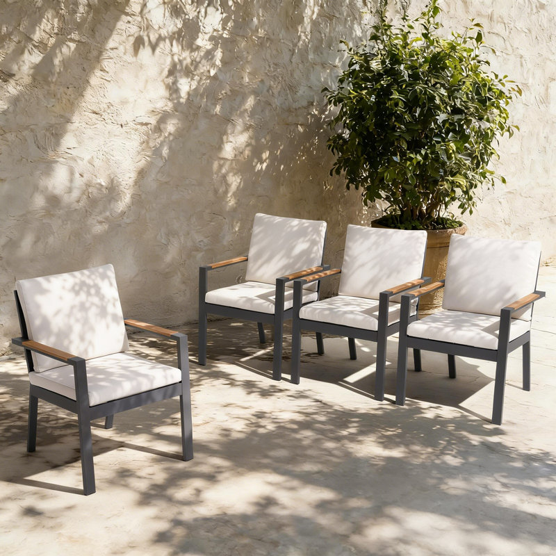 4 chaises de patio d'extérieur en aluminium avec coussins 4 pièces, Blanc, Gray