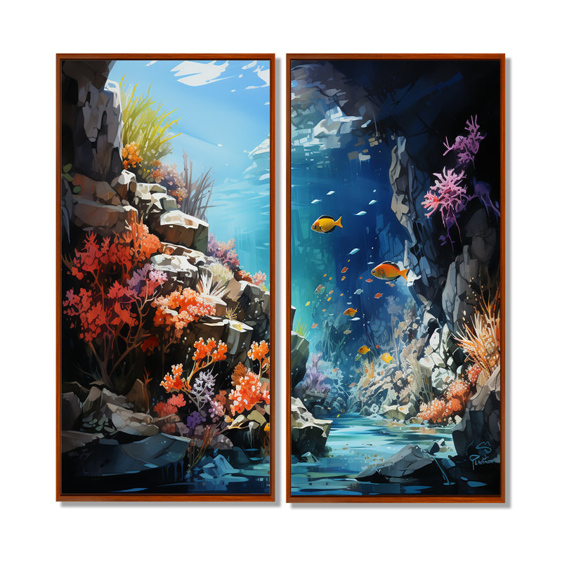 Aquariums Marine Wonders III - impressions sur toile bleu sarcelle, H 20 po x l 24 po, Brun