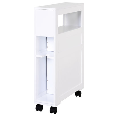 Armoire de salle de bain roulante blanche avec cadre et espace de rangement supplémentaire