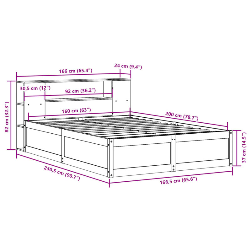 Storage Bed, Wax Brown, European Kingsize (160 x 200 cm)