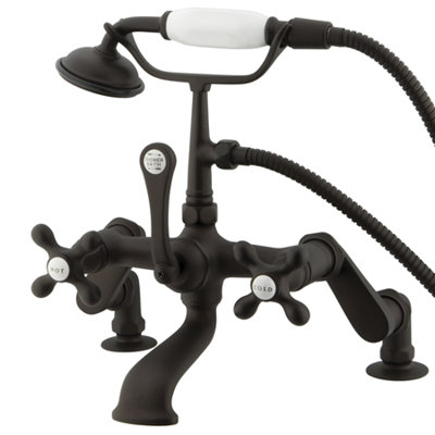 Hot Springs Triple Handle Deck Mounted Clawfoot Tub Faucet with Handshower