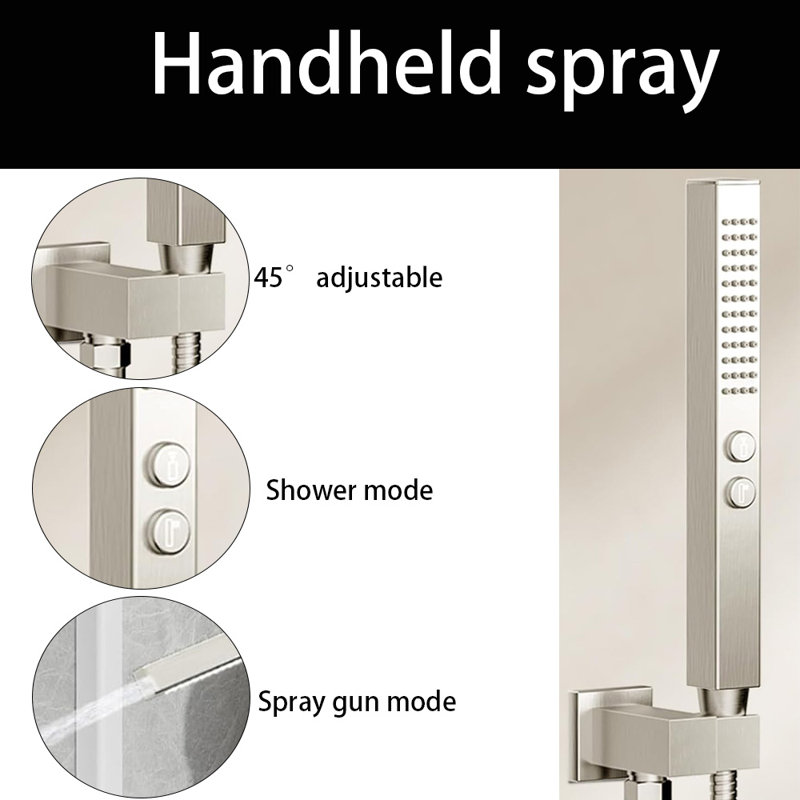 Systèmes de douche avec douche à effet pluie et douchette à main double 12 + 6 po, Nickel brossé
