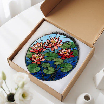 Panneau de vitrail en verre coloré H 7,8 po
