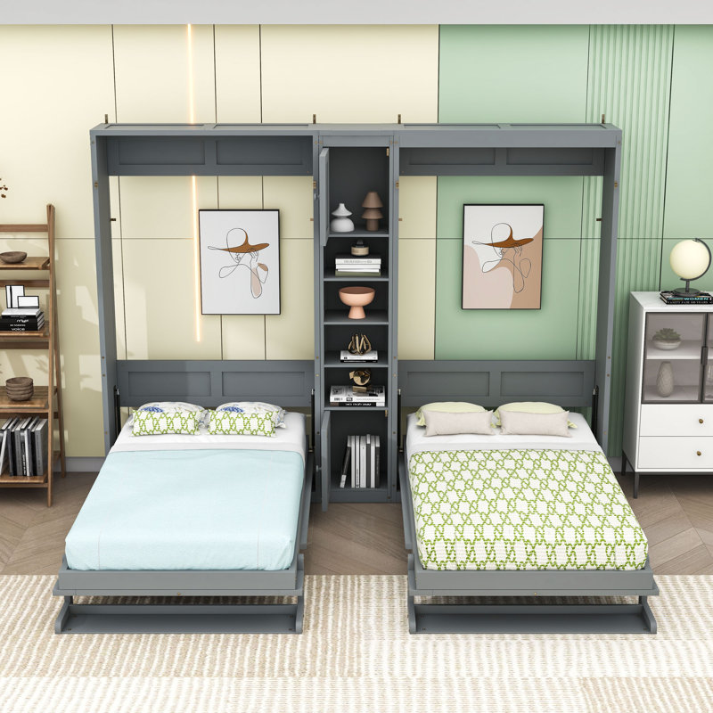 Lits escamotables avec armoires et tablettes Murphy, gris