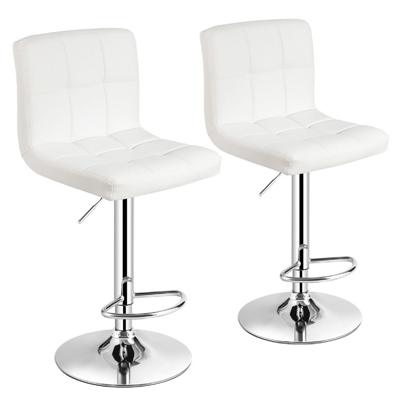 Swivel Upholstered Adjustable Height Counter Stool with Metal Frame, White, 4