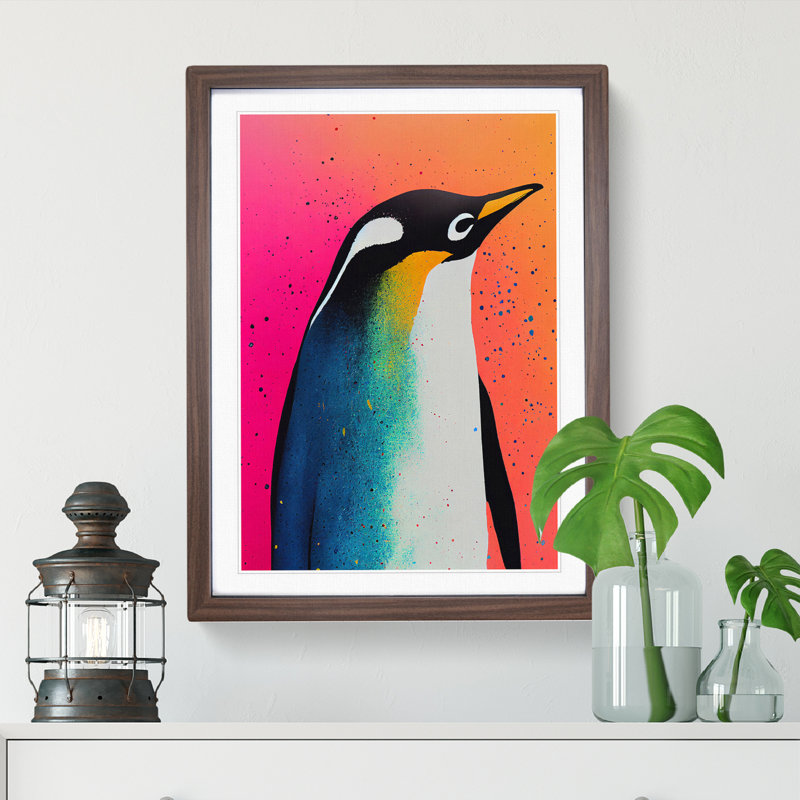 Penguin In Colour No.1 - Print, Walnut Framed, White, 46cm H x 34cm W