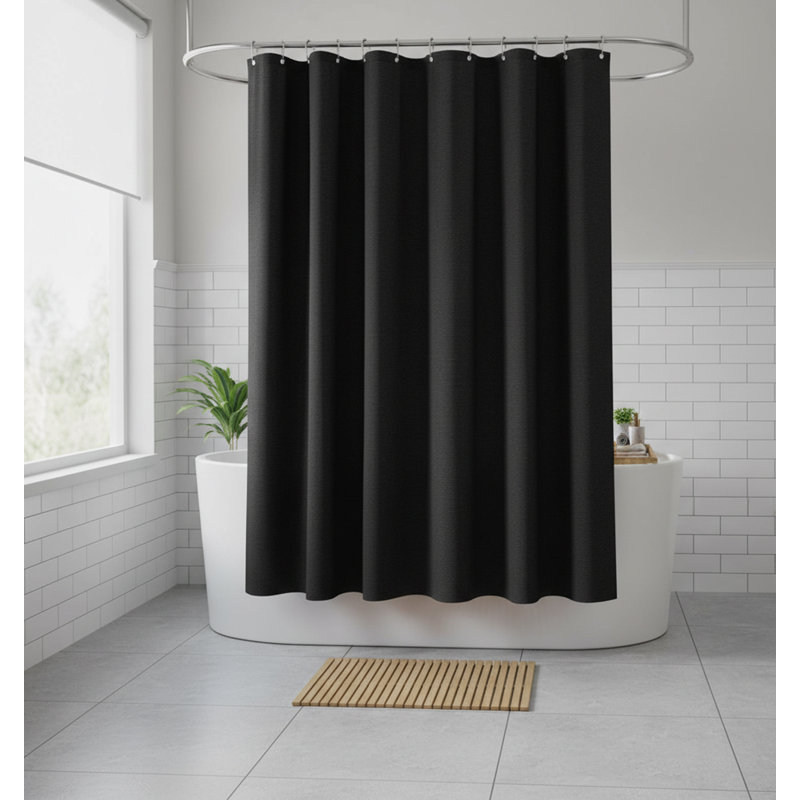 Linen Fabric Shower Curtain Heavy Duty, Waterproof, Black
