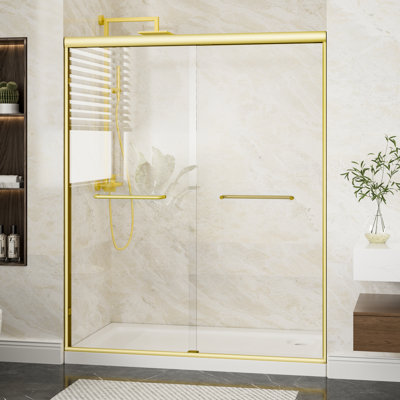 57"-60" x 72" H Double Sliding Shower Door, 1/4" Explosion-Proof Tempered Glass Shower Door, Aluminum Frame, Brushed Gold