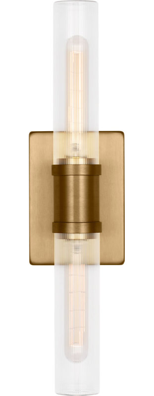 Keaton Two Light Vanity, 20" H x 5" W x 3.63" D, Clear Fluted, Satin Brass