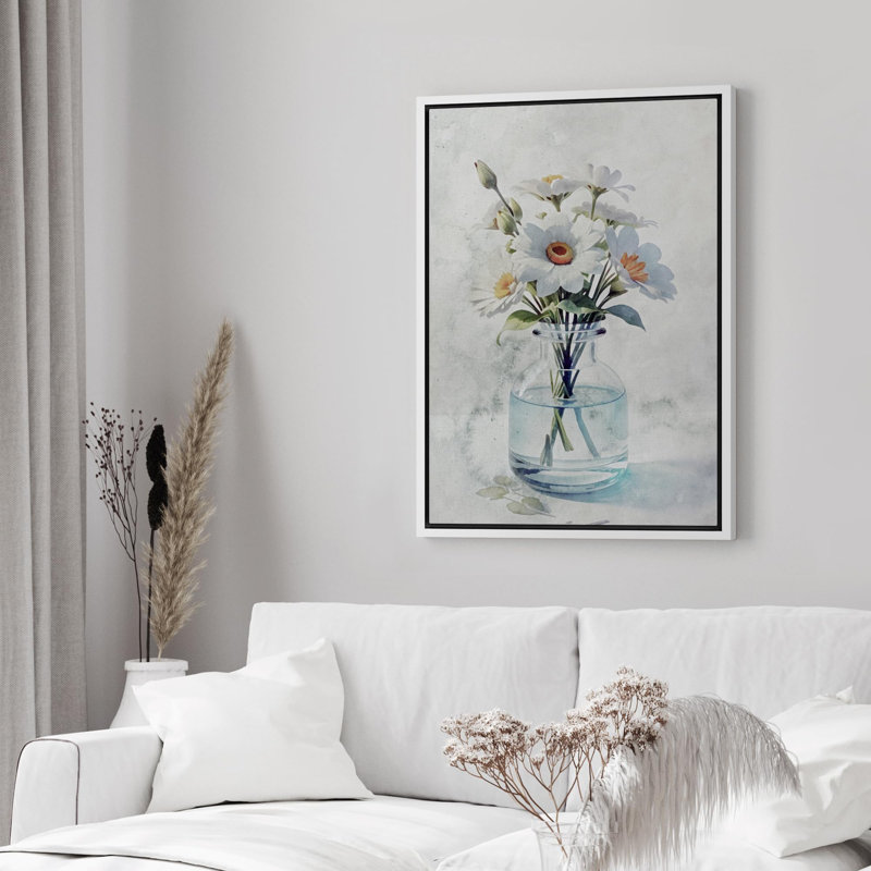 Plante en bouteille, marguerites oranges blanches dans la bouteille, plantes, illustrations modernes, ultra