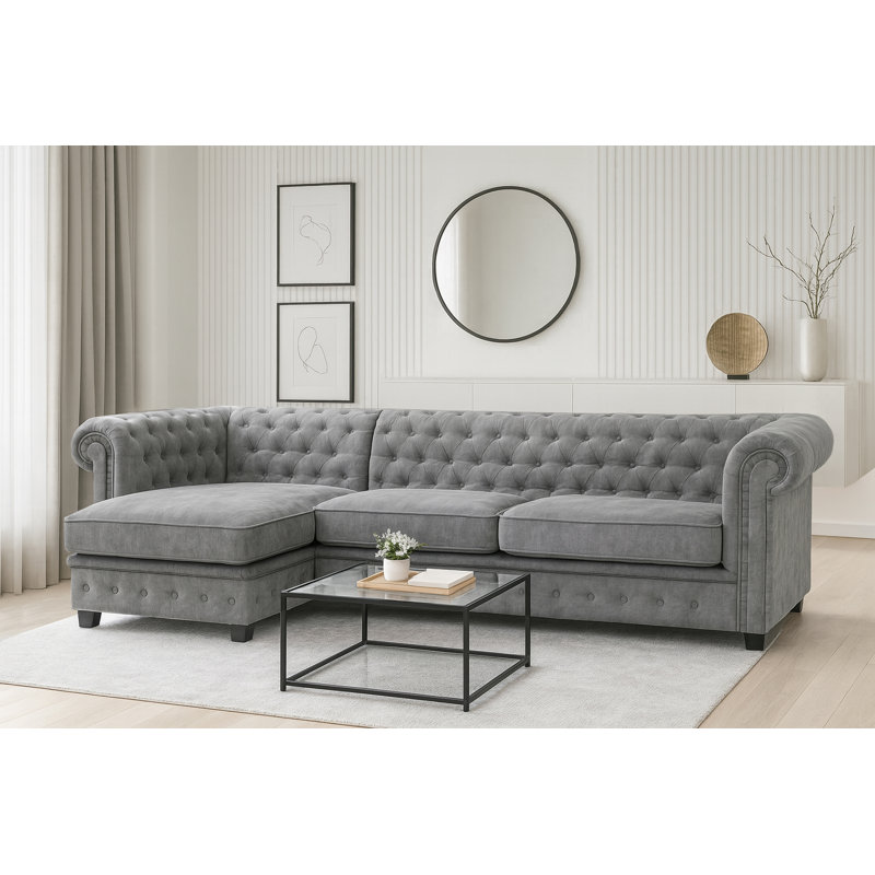 Allegra Chesterfield Corner Sofa, Dark Grey, Left Hand Facing