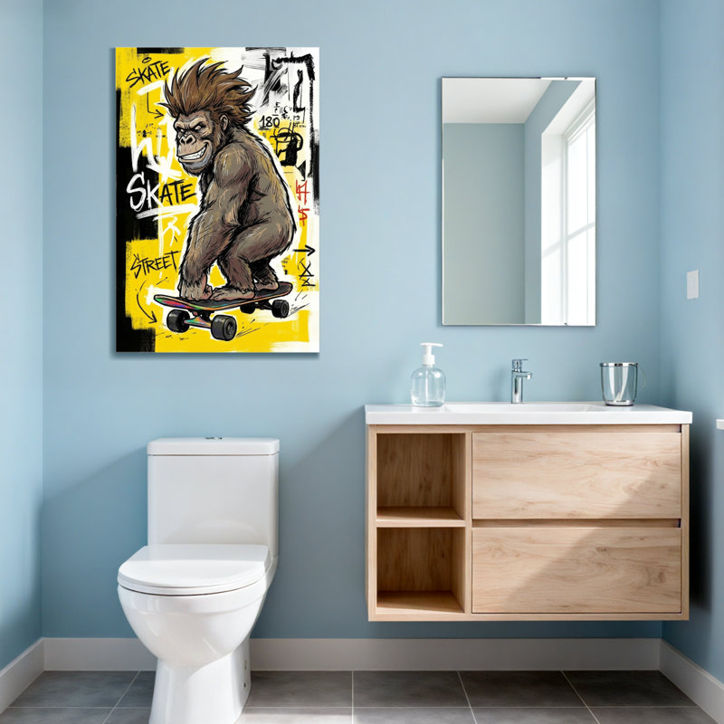 Animaux, singe, planche à roulettes, art de rue, style graffiti, impression sur toile, H 30 po x l 20 po