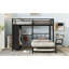 Lit superposé double au-dessus de simple avec garde-robe intégré, lit superposé en métal avec lit gigogne, bureau pliable, échelles, conception à réduction de bruit, noir-20568523
