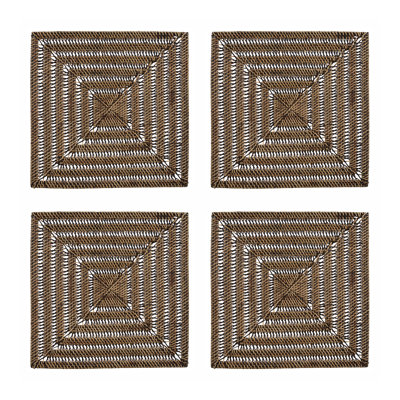  Rattan Square Brown Rustic Charger Set of 4