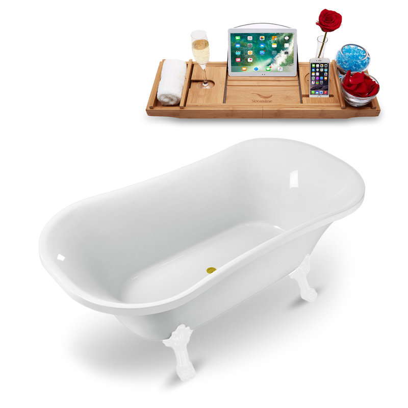 68'' x 33.9'' Soaking Acrylic Bathtub, Glossy White, Polished Gold