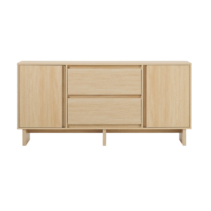 Minimalist 63" 2-Door Sideboard with Beveled Drawers, Coastal Oak