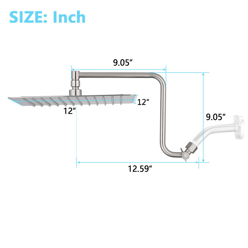 Brushed Nickel 12 in. Rainfall Shower Head with Adjustable Shower Arm, Brushed Nickel