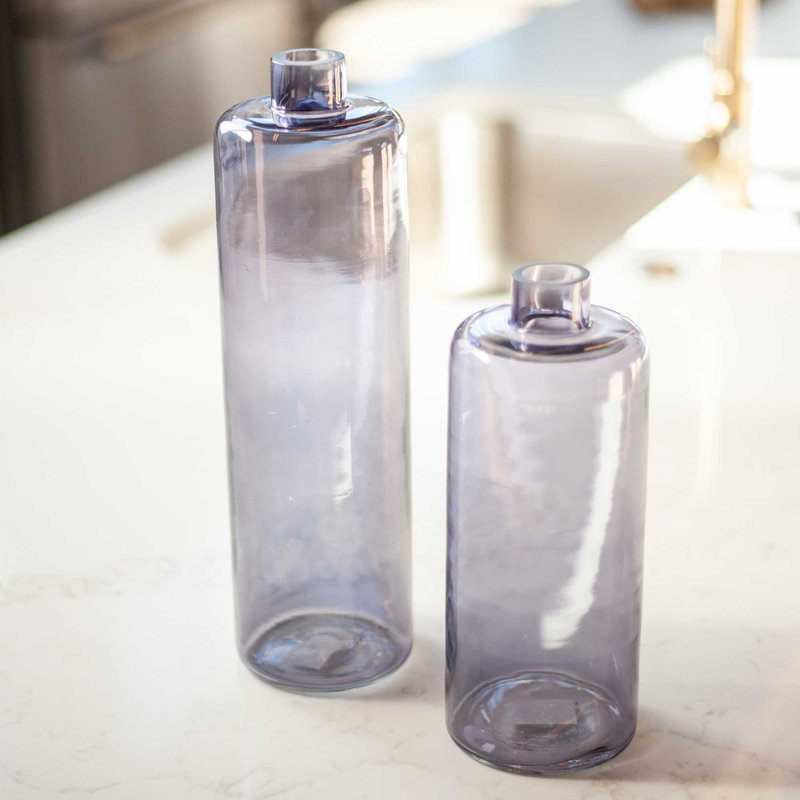 Serena Handmade Glass Table Vase, Gray, 13"H x 4"W x 4"D