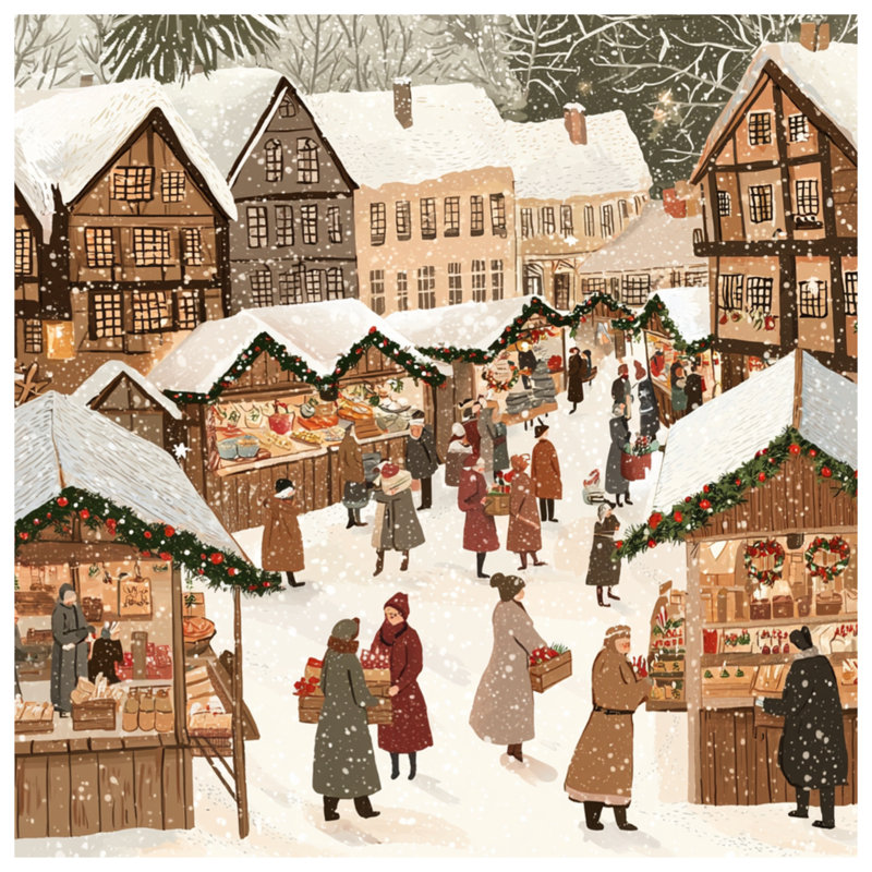Winter Market Scene Double Sided Throw Pillows, 20 x 20 inches