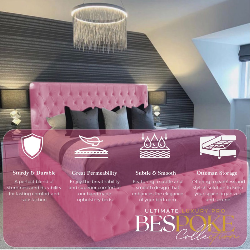 Aliyannah Upholstered Ottoman Storage Bed, Double (4'6), Pink