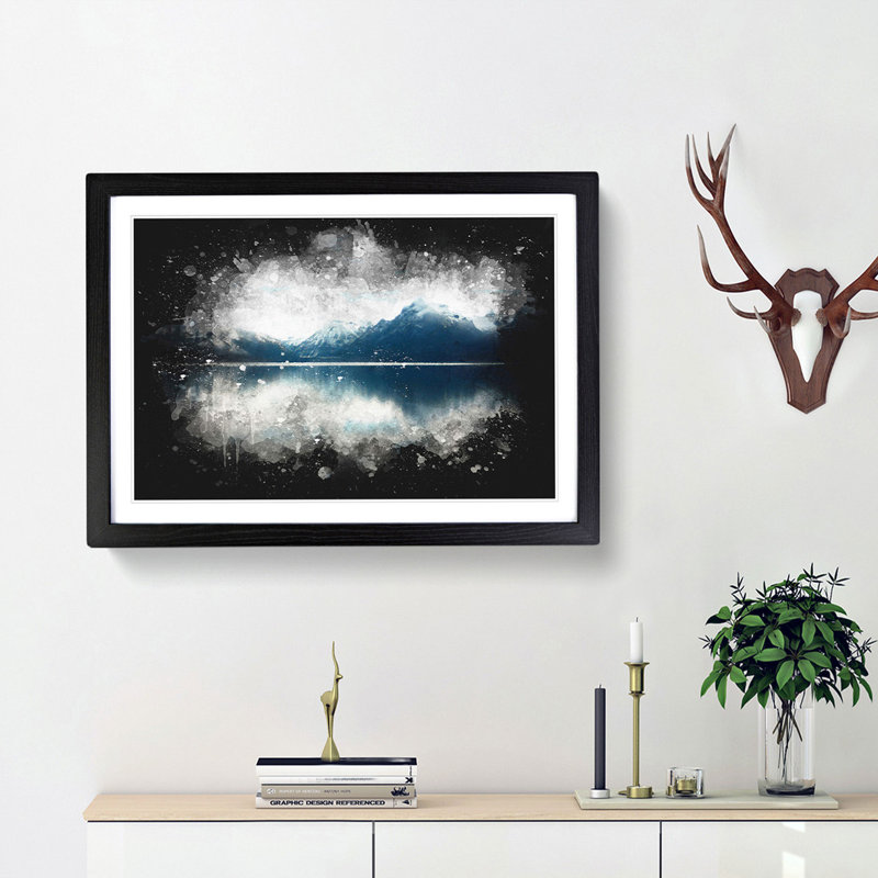 Lake Mcdonald Montana Paint Splash - Picture Frame Graphic Art, Black Framed, 62cm H x 87cm W x 2cm D