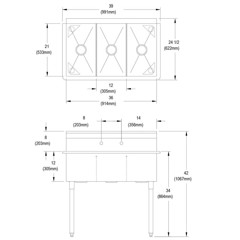 Évier de service autoportant L 39 po x l 24,5 po Dependabilt
