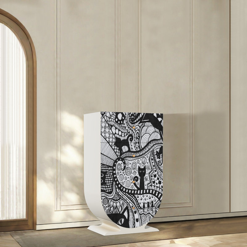 French abstract style decorative cabinet, Ivory White
