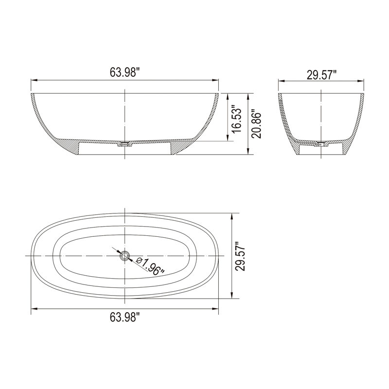 Baignoire autoportante ovale bleue transparente de 64 pouces, ergonomique pour le confort de la salle de bain.
