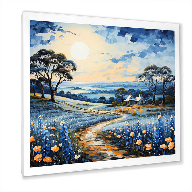 «Blue Bonnets Field Pointillism II», reproduction sur toile, Cadre simple blanc, H 36 po x l 36 po x P 1,5 po