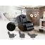 Canapé inclinable 3 pièces en cuir véritable noir avec rangement et charge sans fil