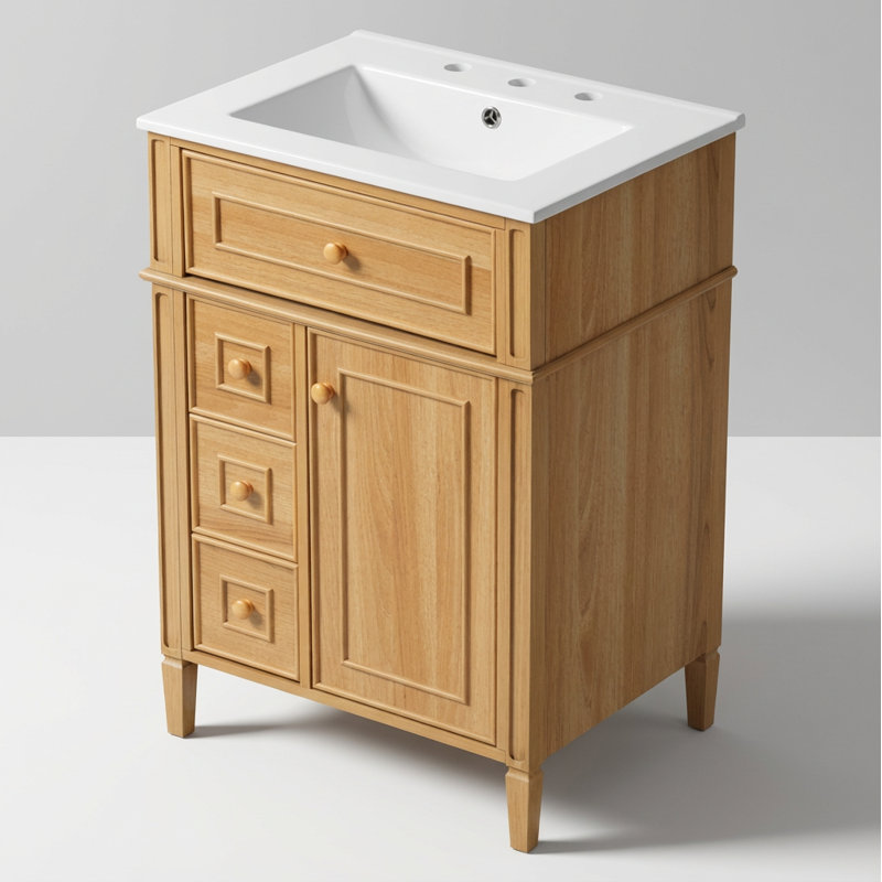 Meuble-lavabo compact autoportant avec lavabo en céramique et rangement à fermeture en douceur