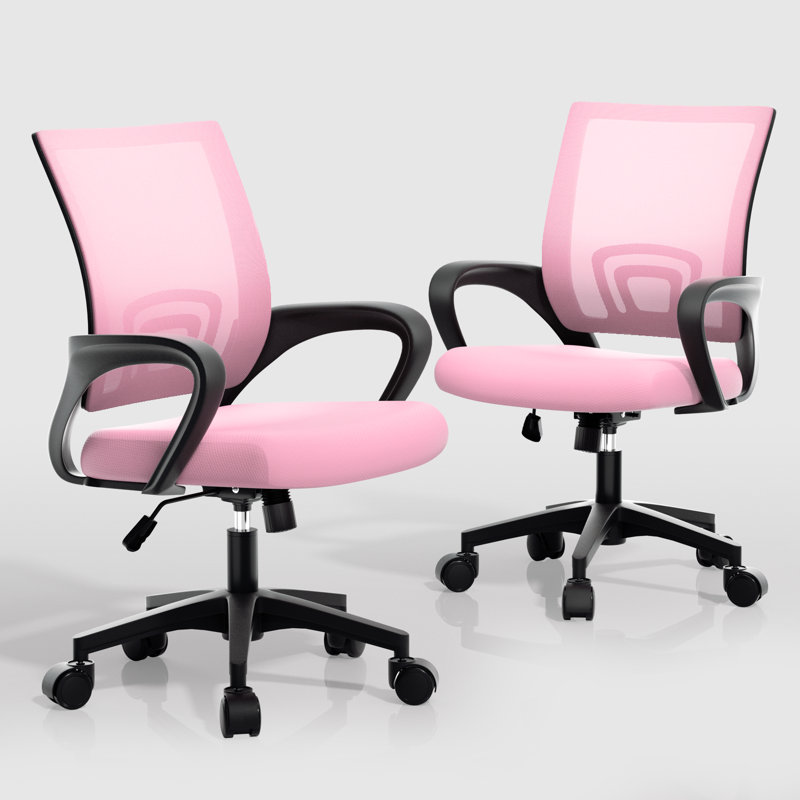 Pierfranca Ergonomic Mid-Back Mesh Office Chair Adjustable Swivel Desk Chair with Armrests and Lumbar Support, Pink