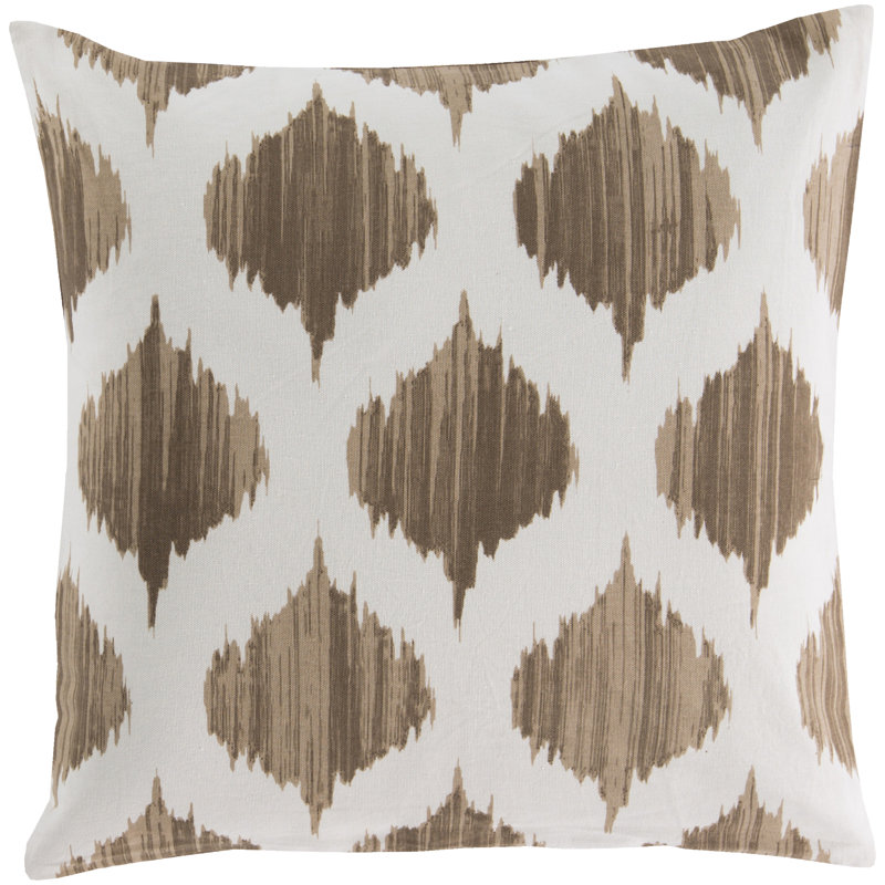 Camel and White Ikat Cotton Square Throw Pillow