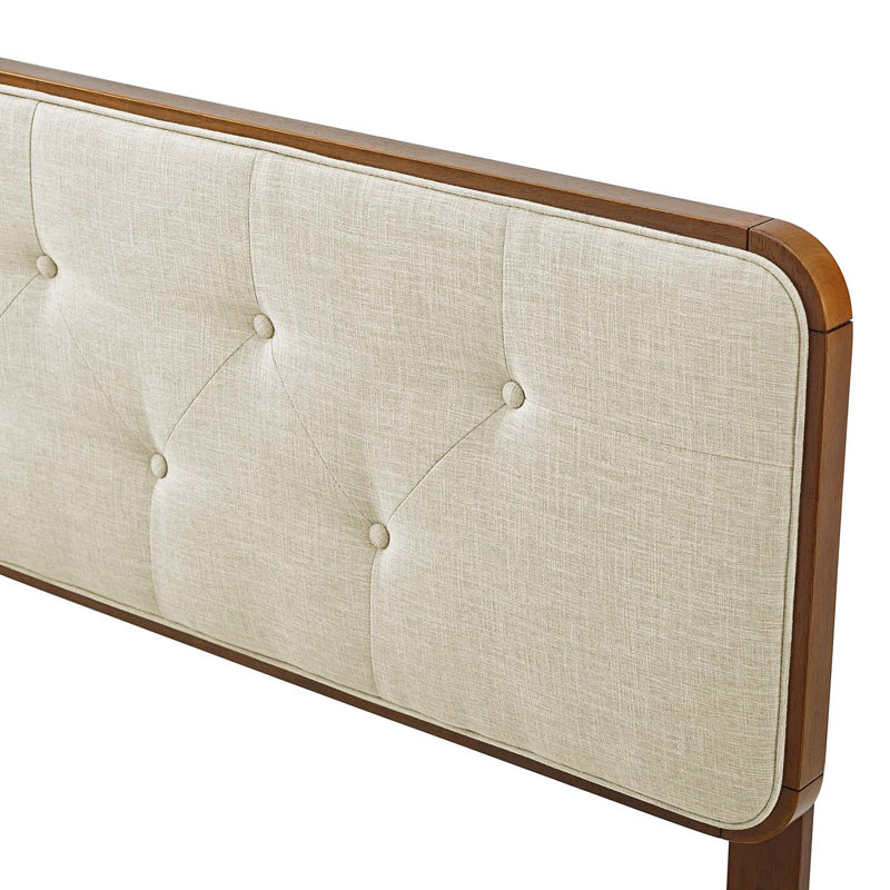 Upholstered Panel Headboard, Queen, Walnut, Beige