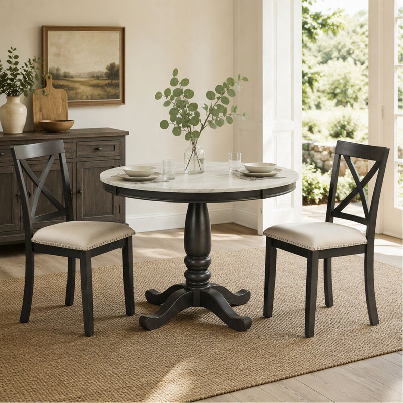 Ensemble table et chaises de salle à manger 5 pièces pour 4 personnes, avec table en bois massif et 4 chaises pour la cuisine