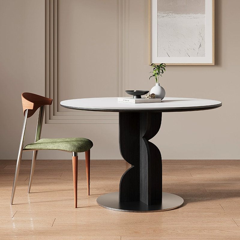 Table de salle à manger en acier inoxydable brossé noir et blanc, Blanc/Noir, H 29,53 po x L 39,37 po x l 39,37 po