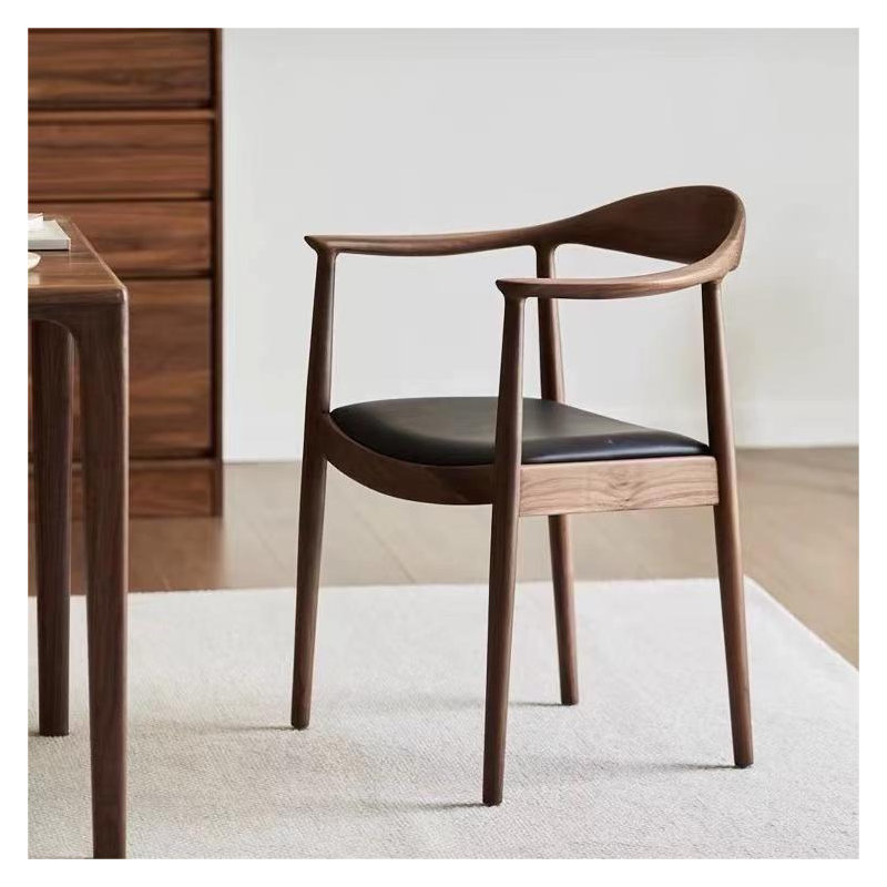 46cm H Leather Match Upholstered Stacking Armchair in Black, Dark Oak