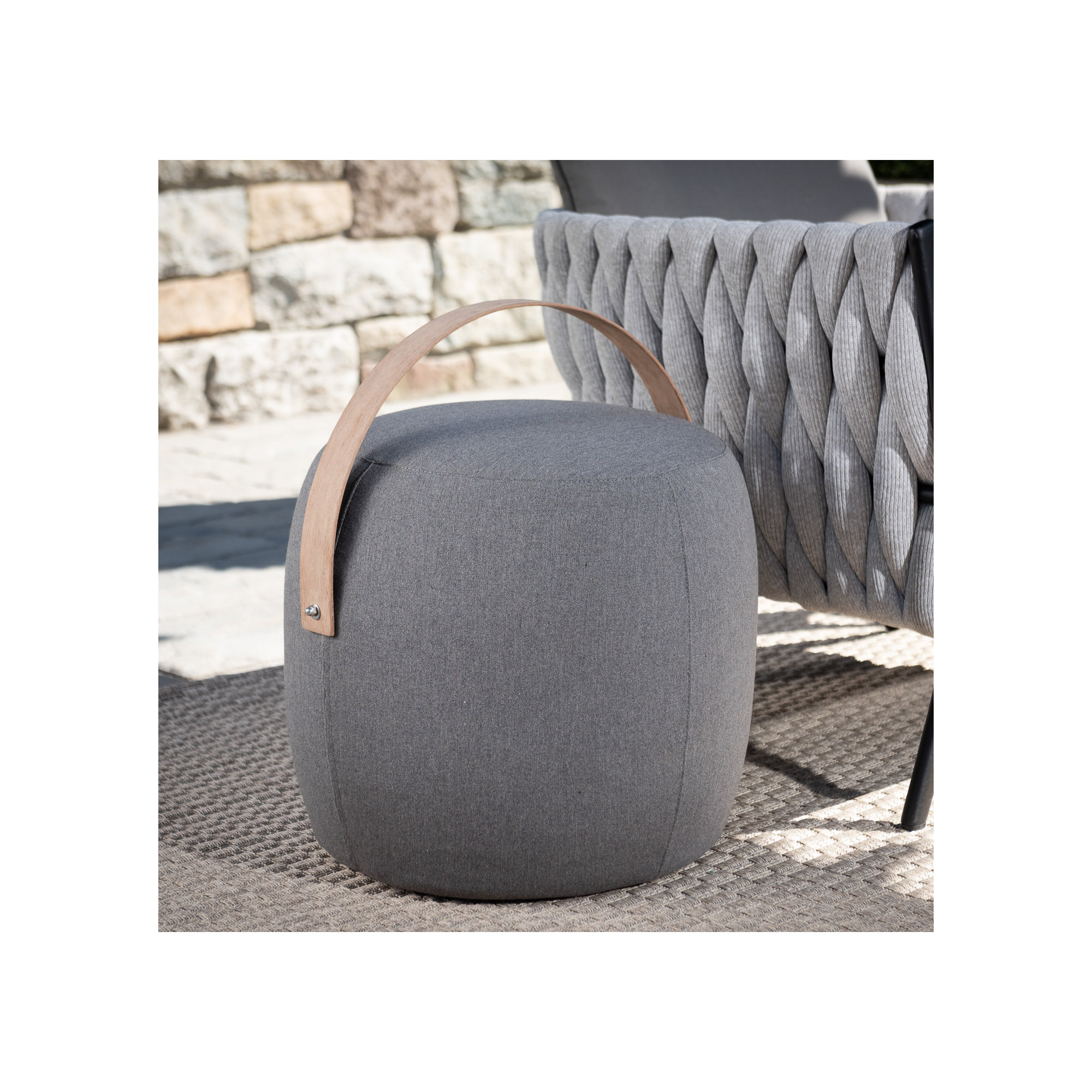 Talita Round Upholstered Outdoor Ottoman, Graphite