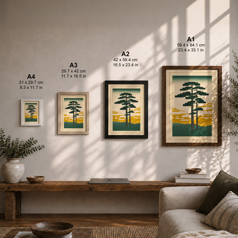 Solitary Pine Japandi - Framed Print, A1 - 84.1 x 59.4 cm, Unframed